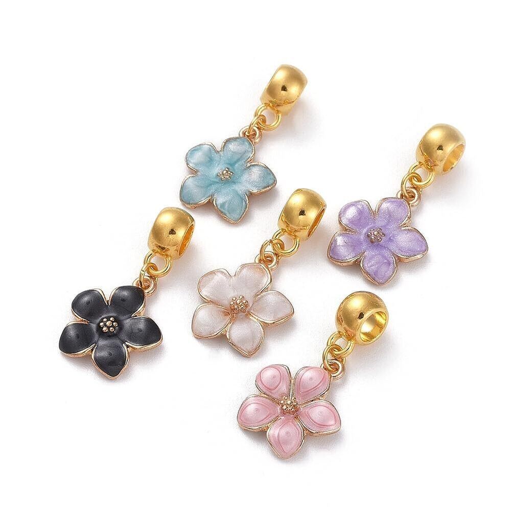 8969 50pcs Random Flower Themed Enamel Metal Charms Large Hole European